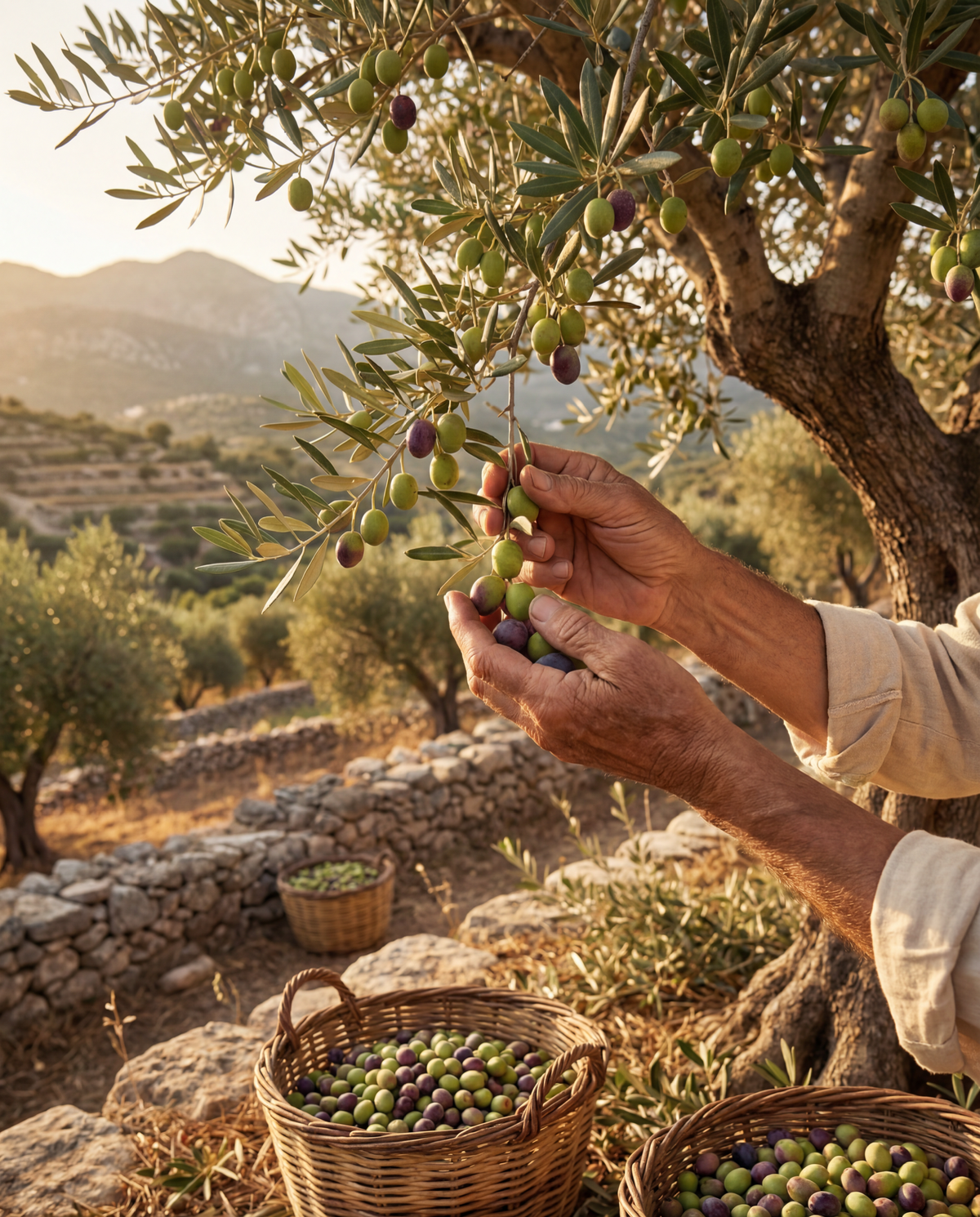 Récolte d'olives dans une oliveraie grecque — Kalia huile d'olive bio